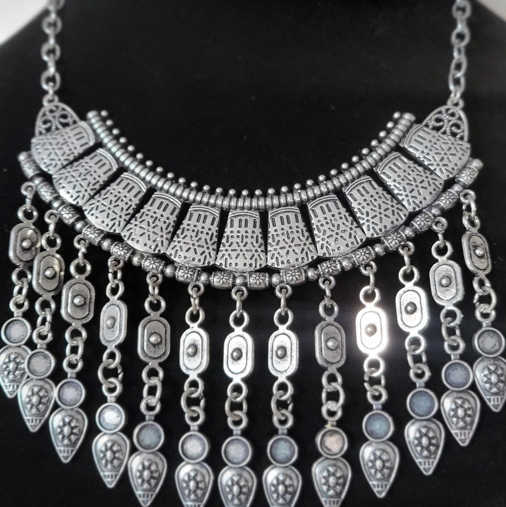 Boho Silvertone Statement Necklace